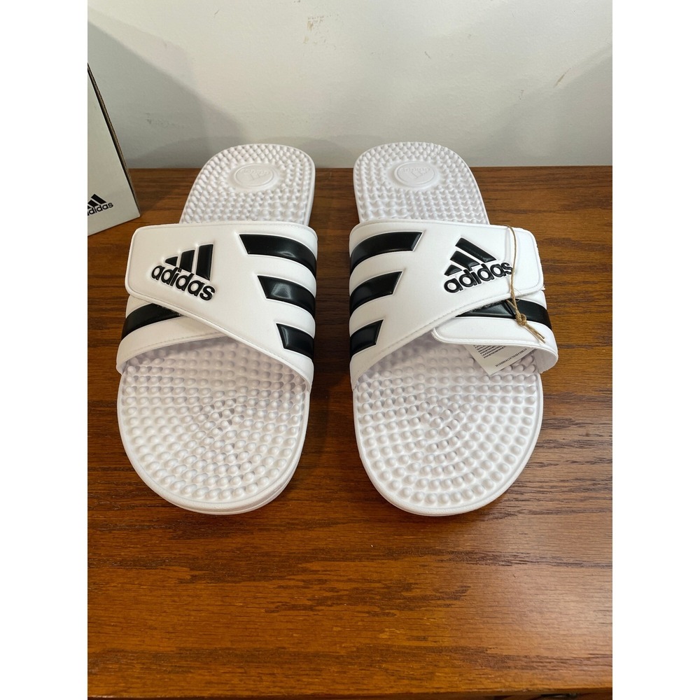 NEW Adidas Adissage‎ Slides Mens 17 Sandals Massage Comfort Sport White Black